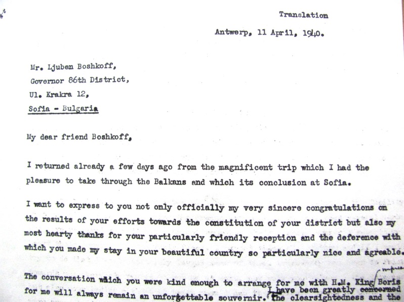 Писмото на представителя на президента на РИ за конференцията март 1940 г